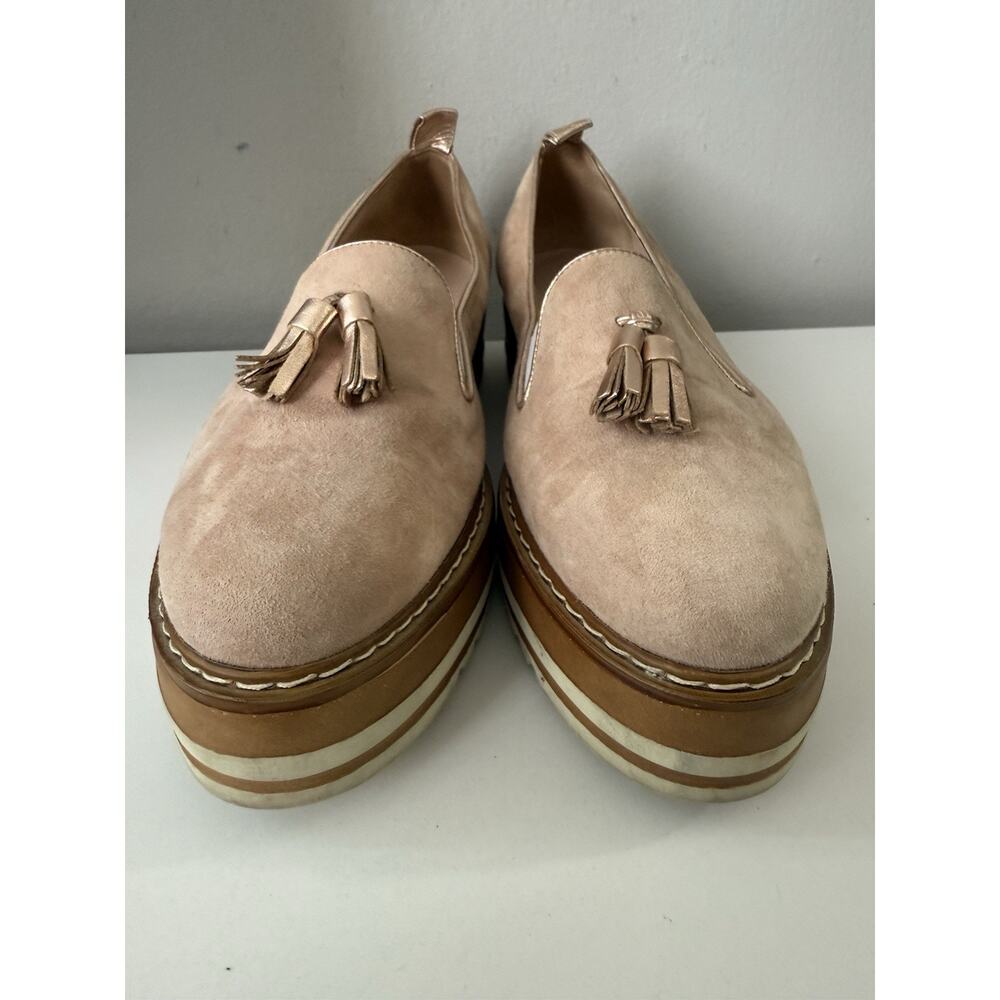 Michele Lopriore Cassidy Suede Loafers Shoes Womens 38.5 Gold Pewter Leather - Picture 8 of 13